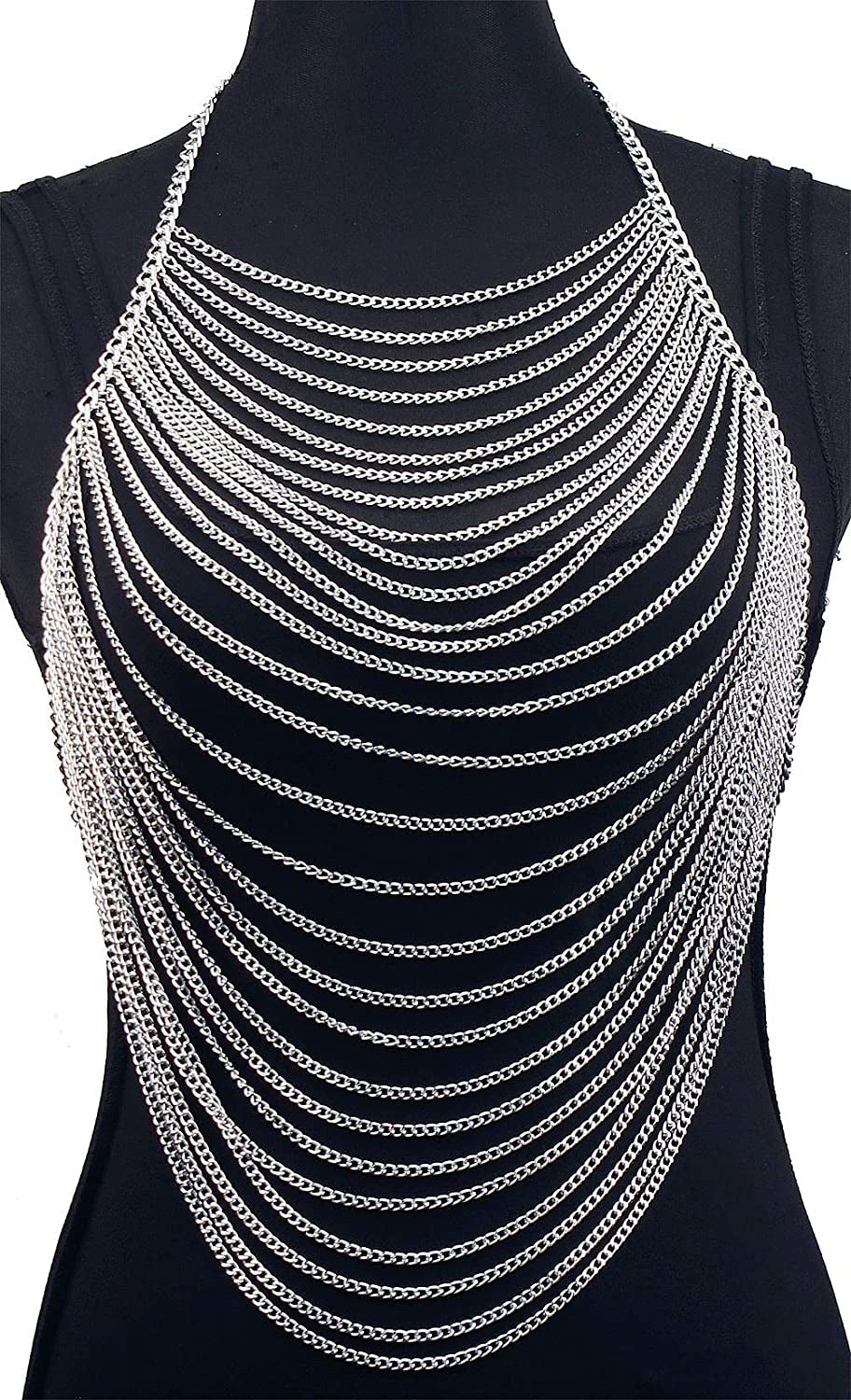 CHRAN Full Body Chain Jewelry for Women Sexy Costume Multilay Silver Metal Chain Harness Apparel & Accessories > Jewelry > Body Jewelry CHRAN   