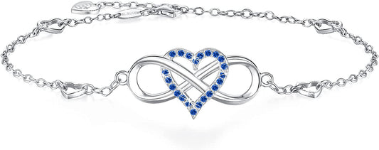 Blinggem Anklets for Women 925 Sterling Silver Infinity Hear Ankle Bracelet Cubic Zirconia Rose Gold Summer Beach Stylish Foot Chain Summer Vacation Jewelry Gift for Mom Women Girlfriend Apparel & Accessories > Jewelry > Anklets BlingGem Zirconia Blue  