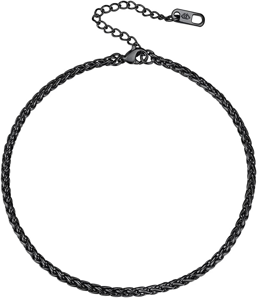 PROSTEEL Stainless Steel Chain Anklets for Men Women, Silver/Gold Tone, Ankle Bracelets Hypoallergenic, 8-10.5 Inch Adjustable, Come Gift Box Apparel & Accessories > Jewelry > Anklets Prosteel Jewelry G: black-rope chain-3mm  