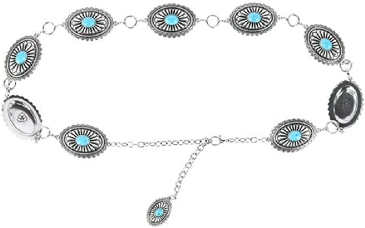 Ariat Turquoise Concho Chain Belt - Ladies, Silver Apparel & Accessories > Clothing Accessories > Belts ARIAT Medium  