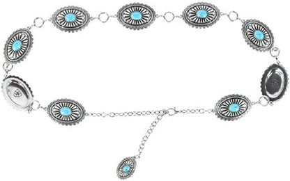 Ariat Turquoise Concho Chain Belt - Ladies, Silver Apparel & Accessories > Clothing Accessories > Belts ARIAT Medium  