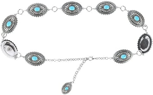 Ariat Turquoise Concho Chain Belt - Ladies, Silver Apparel & Accessories > Clothing Accessories > Belts ARIAT Medium  