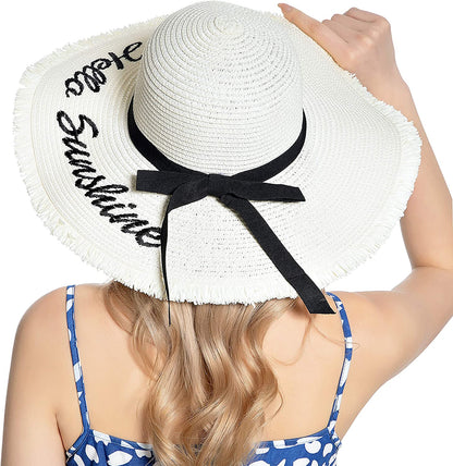 Muryobao Womens Wide Brim Straw Hat Floppy Foldable Roll up Cap Beach Sun Hat for Summer UV UPF50+ Apparel & Accessories > Clothing Accessories > Hats Muryobao White  