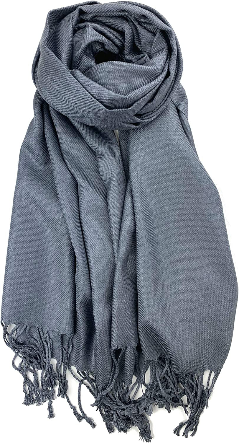 Plum Feathers Premium Solid Color and Metallic Fashion Scarf, Womens Pashmina Shawl Wrap with Fringes Apparel & Accessories > Clothing Accessories > Scarves & Shawls Plum Feathers Dark Grey  