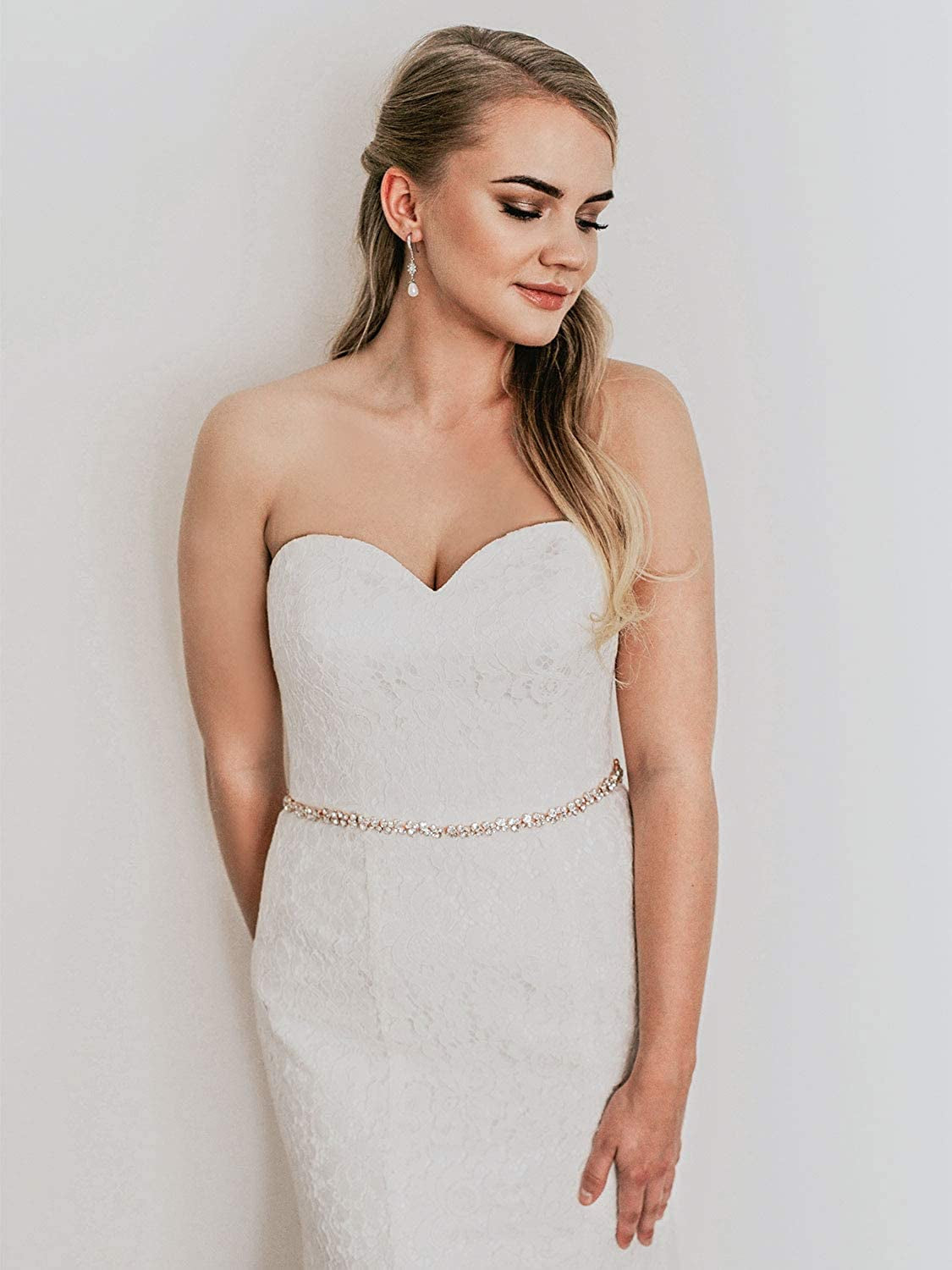 SWEETV Bridal Belt with Rhinestones Wedding Dress Belt Crystal Headband Bride Bridesmaids Sash, Silver Apparel & Accessories > Clothing Accessories > Belts SWEETV   