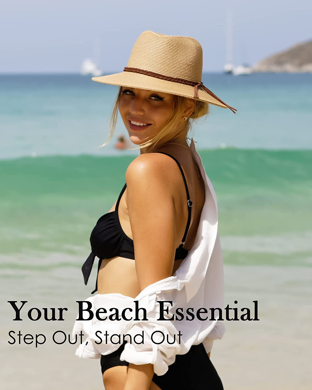 FURTALK Sun Hats for Women Summer Wide Brim UV UPF 50+ Panama Fedora Foldable Packable Straw Beach Hat Ivory Apparel & Accessories > Clothing Accessories > Hats KYLIE MAX   