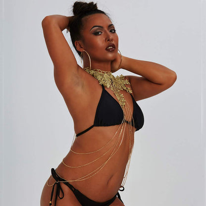 Canb Gold Body Chain Necklace Lace Body Harness Layered Crossover Festival Body Jewelry for Women and Girls (Style2) Apparel & Accessories > Jewelry > Body Jewelry CanB   