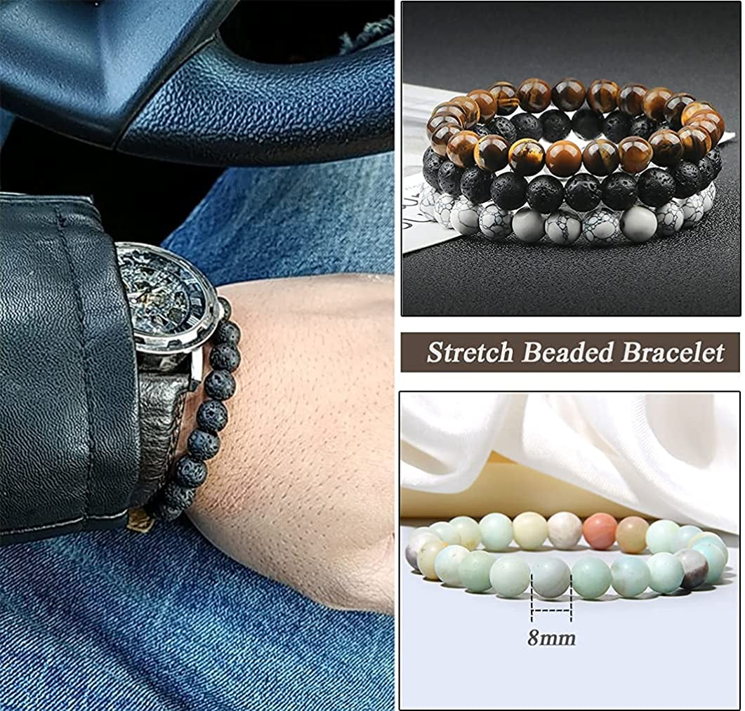 Jewdreamer 12Pcs Healing Stone Beaded Bracelets for Women Men Semi-Precious Gemstones Bracelets Crystal Beaded Bracelet Unisex Adjustable Stretch Bracelets 8MM Apparel & Accessories > Jewelry > Bracelets Jewdreamer   
