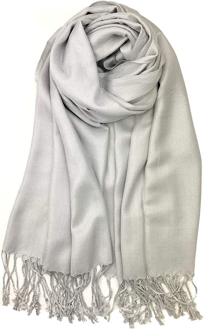 Plum Feathers Premium Solid Color and Metallic Fashion Scarf, Womens Pashmina Shawl Wrap with Fringes Apparel & Accessories > Clothing Accessories > Scarves & Shawls Plum Feathers Light Grey  