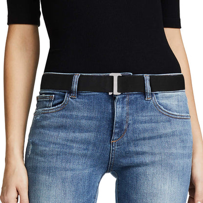 JASGOOD Women No Show Stretch Belt Invisible Elastic Web Strap Belt with Flat Buckle for Jeans Pants Dresses Apparel & Accessories > Clothing Accessories > Belts KYLIE MAX B-black-silver Color Buckle Suit for US Size 16+ 