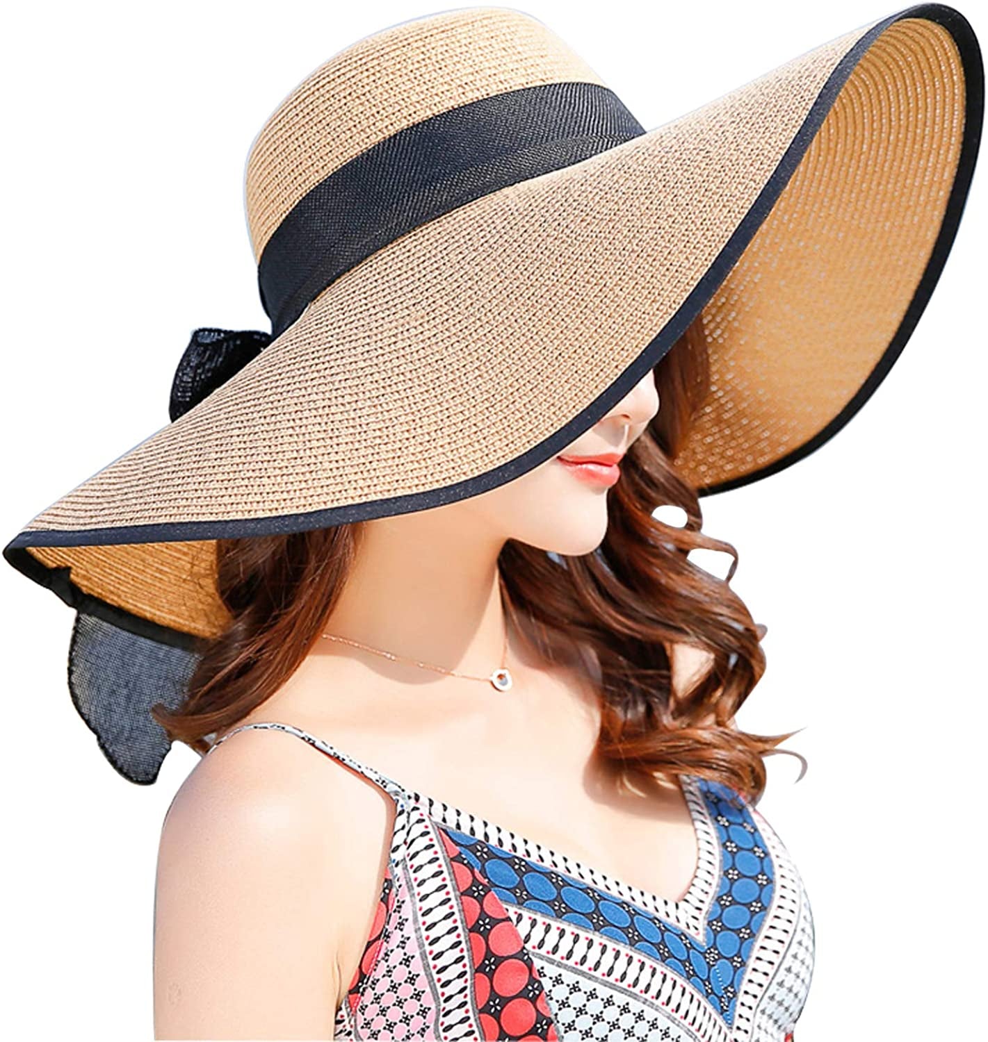 Women'S Folable Floppy Hat,Wide Brim Sun Protection Straw Hat, Summer UV Protection Beach Cap Apparel & Accessories > Clothing Accessories > Hats FSIGOM C1-e-beige  