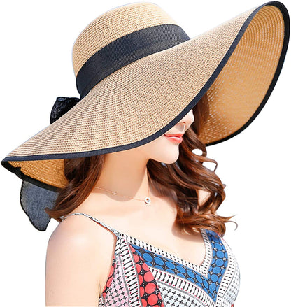 Women'S Folable Floppy Hat,Wide Brim Sun Protection Straw Hat, Summer UV Protection Beach Cap Apparel & Accessories > Clothing Accessories > Hats FSIGOM C1-e-beige  