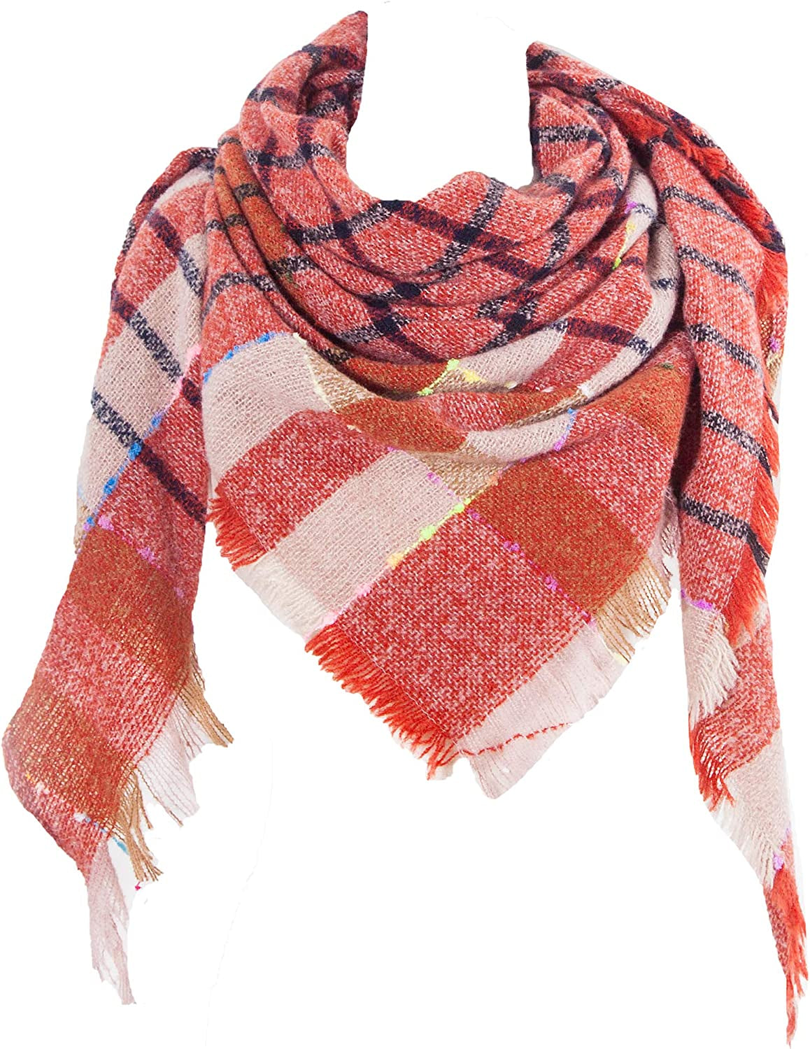 Wander Agio Womens Winter Scarfs Warm Scarf Half Shawls Triangle Scarves Stripe Plaid Apparel & Accessories > Clothing Accessories > Scarves & Shawls Wander Agio Blue Red 14  