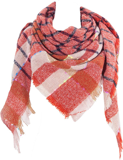 Wander Agio Womens Winter Scarfs Warm Scarf Half Shawls Triangle Scarves Stripe Plaid Apparel & Accessories > Clothing Accessories > Scarves & Shawls Wander Agio Blue Red 14  