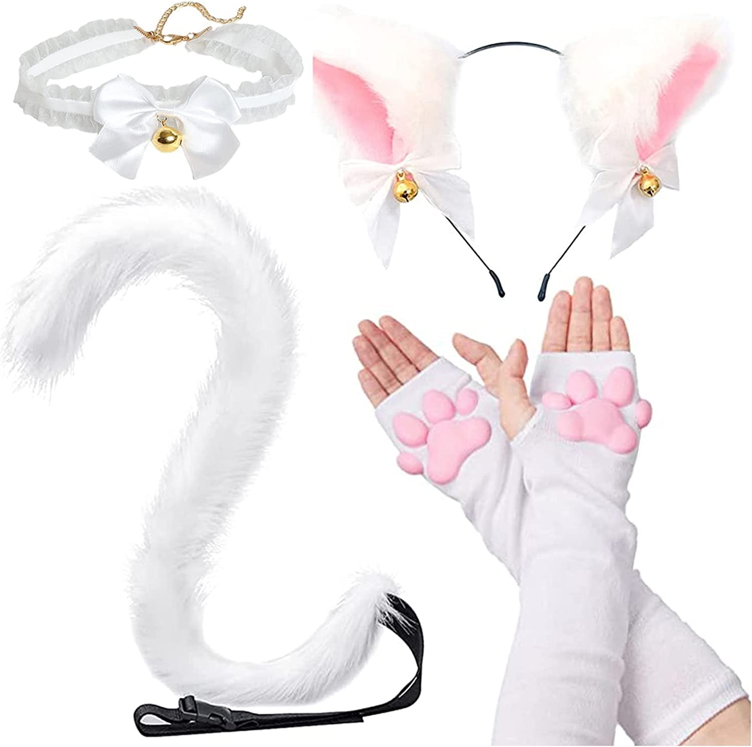 Cute Cat Paw Mittens Gloves, Kawaii Cat Cosplay Kawaii Soft 3D Toes Beans Fingerless Cat Claw Paws Pad Sleeve Apparel & Accessories > Clothing Accessories > Gloves & Mittens HOMEGYMFREE 4 Pcs White  