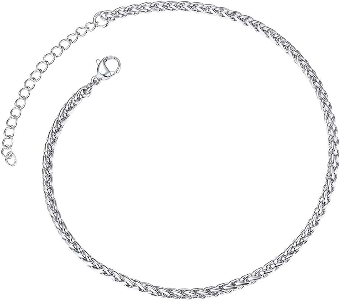 Chainspro Resizable Anklet Chain for Women Men, Figaro/Wheat/Twist Rope/Cuban Foot Bracelet-Strong with Good Clasp-18K Gold Plated(Send Gift Box) Apparel & Accessories > Jewelry > Anklets ChainsPro 10:wheat-Stainless  