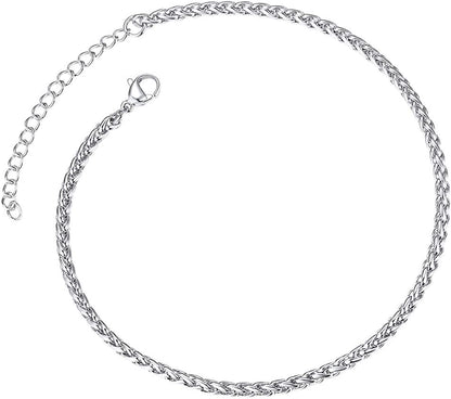 Chainspro Resizable Anklet Chain for Women Men, Figaro/Wheat/Twist Rope/Cuban Foot Bracelet-Strong with Good Clasp-18K Gold Plated(Send Gift Box) Apparel & Accessories > Jewelry > Anklets ChainsPro 10:wheat-Stainless  