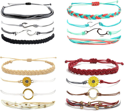 Waterproof String Bracelets for Girls Summer Wave Bracelet Friendship Handmade Wave Bracelet Apparel & Accessories > Jewelry > Bracelets Highven O-16pcs-String Bracelets  