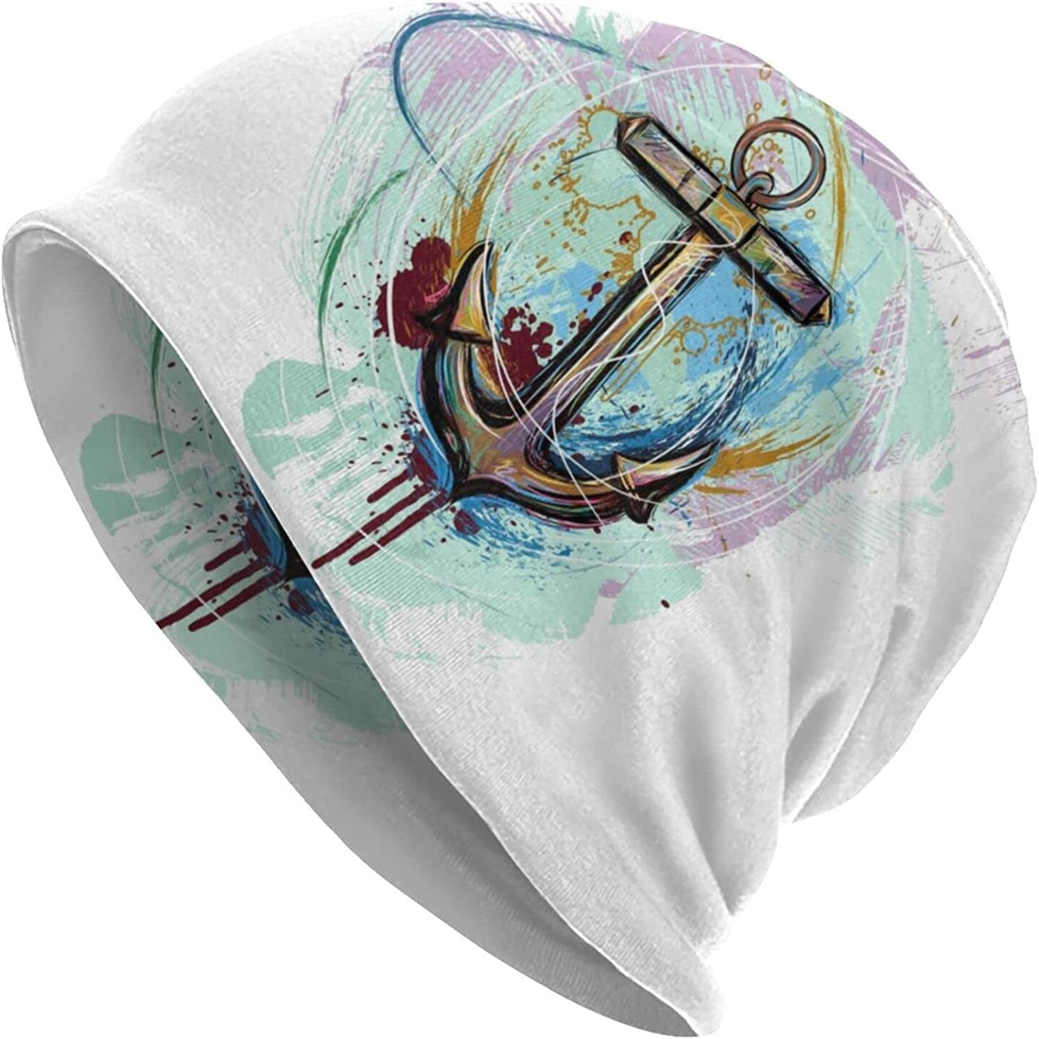 Gold Star Slouchy Beanie Chemo Headwear Knit Hat Scarf Sleep Skull Cap for Women Men Apparel & Accessories > Clothing Accessories > Headwear ybovejuk Abstract Watercolor Anchor One Size 