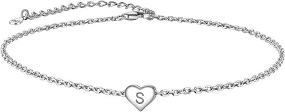 Suplight 925 Sterling Silver A-Z Initial Heart Anklets, Dainty Ankle Bracelets Beach Jewelry for Women Girls (With Gift Box) Apparel & Accessories > Jewelry > Anklets Suplight Jewelry S  