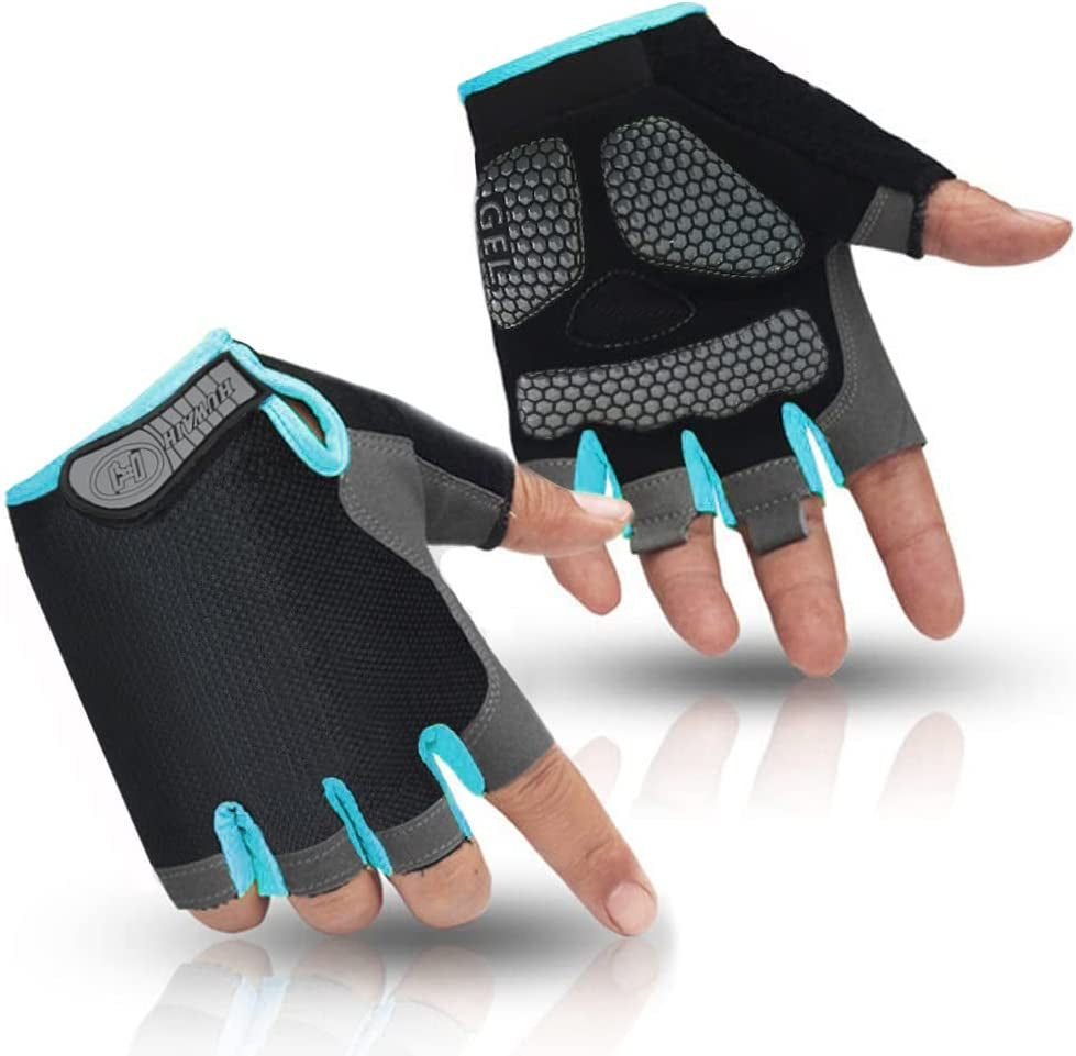 Huwaih Cycling Gloves for Men/Women anti Slip Shock Absorbing Biking Gloves Half Finger Gel Pad Bicycle Gloves Breathable Bike Gloves Apparel & Accessories > Clothing Accessories > Gloves & Mittens HuwaiH Black/Blue M (Palm Width: 3.35"-3.55") 