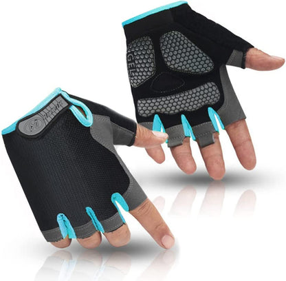 Huwaih Cycling Gloves for Men/Women anti Slip Shock Absorbing Biking Gloves Half Finger Gel Pad Bicycle Gloves Breathable Bike Gloves Apparel & Accessories > Clothing Accessories > Gloves & Mittens HuwaiH Black/Blue M (Palm Width: 3.35"-3.55") 