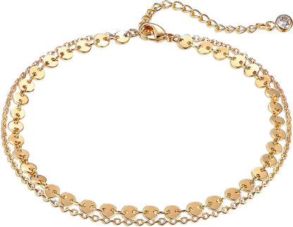 Dremmy Studios Simple Gold Chain Anklet,14K Gold/Silver Plated Dainty Summer Beach Anklets for Women Apparel & Accessories > Jewelry > Anklets DREMMY STUDIOS Layered Gold Coin  