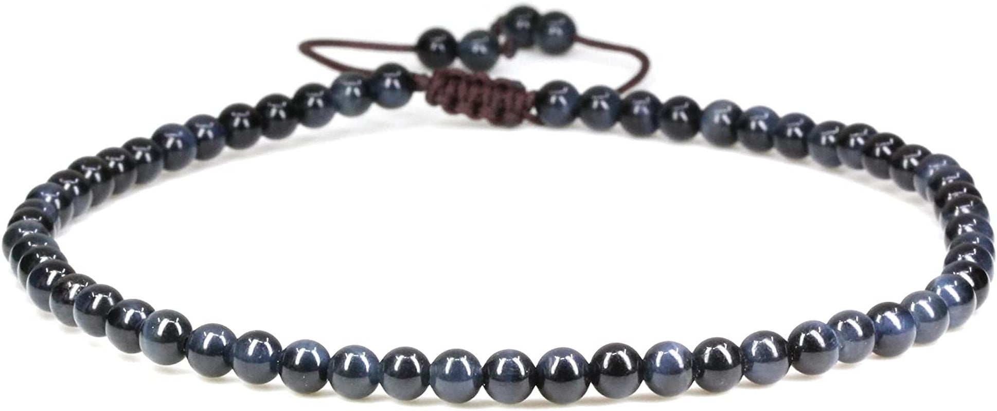 Keleny Natural Gemstone 4Mm round Bead Charm Stretch Anklet for Women Brown Rope Adjustable 8.6-11 Inch Apparel & Accessories > Jewelry > Anklets Kelenystones Blue Tiger Eye  