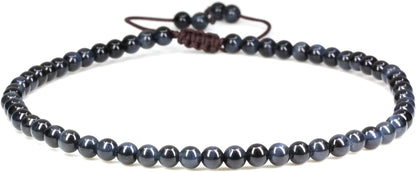 Keleny Natural Gemstone 4Mm round Bead Charm Stretch Anklet for Women Brown Rope Adjustable 8.6-11 Inch Apparel & Accessories > Jewelry > Anklets Kelenystones Blue Tiger Eye  