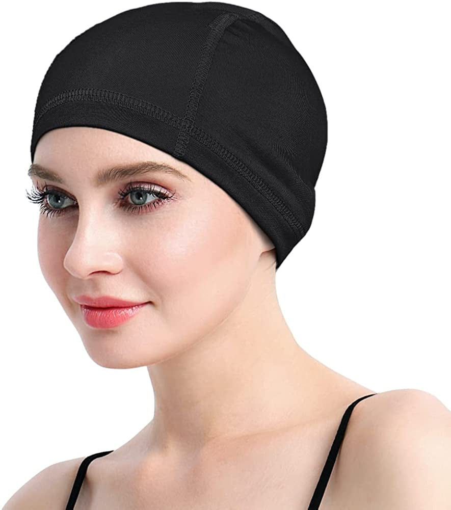 Wig Cap-100% Mulberry Silk Breathable Soft for Bald Head Available All the Year Apparel & Accessories > Clothing Accessories > Headwear FocusCare Black-bamboo Rayon 