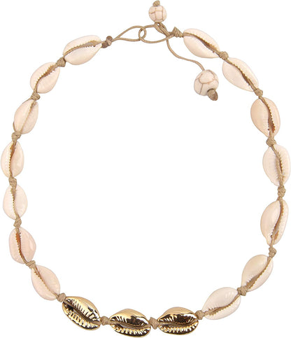 Believe London Natural Shell Necklace Bracelet Anklet Choker Seashell Women Men Statement Adjustable Beads Wakiki Beach Sea Shell Pendant Turtle Girls Cord Collar Set Hawaiian Jewelry Apparel & Accessories > Jewelry > Anklets Believe London Brown & Gold Necklace  