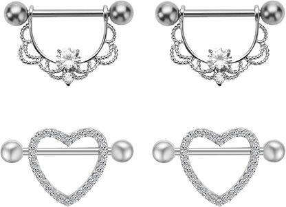 NASAMA Stainless Steel Acrylic Nipple Rings Tongue Ring CZ Barbell Heart-Shape Piercing Body Jewelry Apparel & Accessories > Jewelry > Body Jewelry NASAMA   