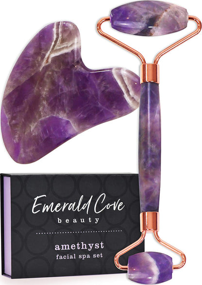 Jade Face Roller - Jade Roller for Face & Gua Sha Face Massager, 100% Natural Rose Quartz Roller – Face, Eye & Neck Rejuvenation Beauty Tools; Hand-Crafted with Squeak-Free Padding Health & Beauty > Personal Care > Cosmetics > Cosmetic Tools > Skin Care Tools Emerald Cove Beauty Amethyst  