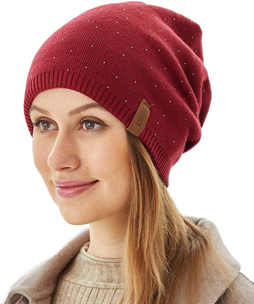 Women Winter Beanie Knitted Hats Warm Soft Slouchy Cashmere Headwear Cap for Womens Lady Mother Apparel & Accessories > Clothing Accessories > Headwear FENELY Wine Red Medium 