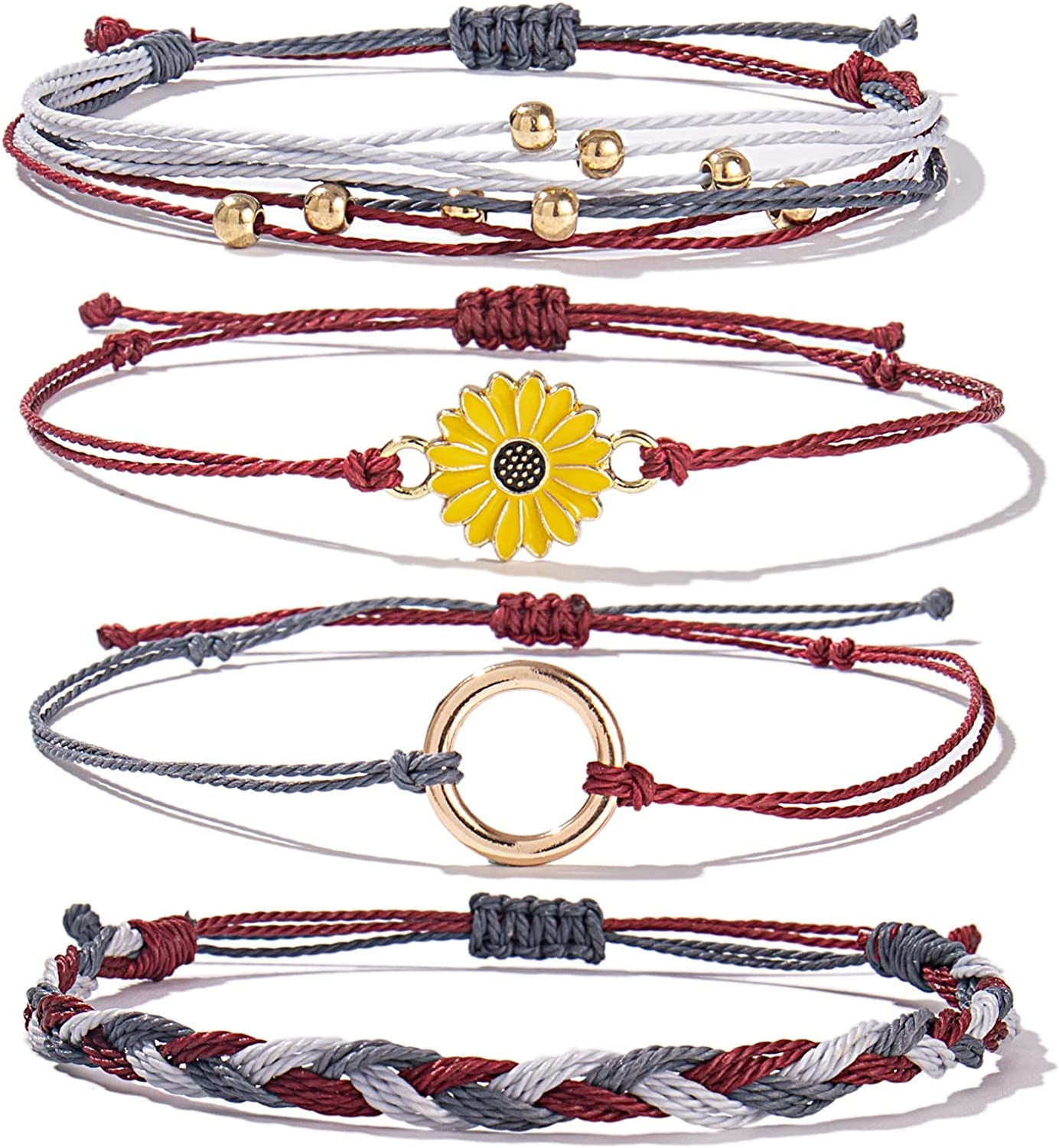 Sunflower String Bracelet Handmade Braided Rope Charms Boho Surfer Bracelet for Teen Girls Preteens Women Apparel & Accessories > Jewelry > Bracelets FANCY SHINY Triple Color  