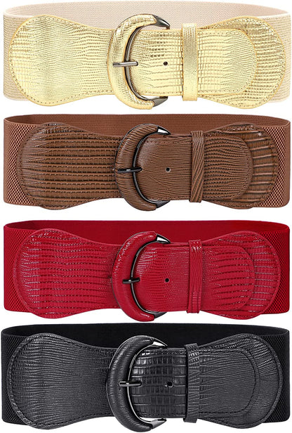 JASGOOD Women Stretchy Wide Waist Belt for Dress Ladies Elastic Belt Hook Buckle Apparel & Accessories > Clothing Accessories > Belts KYLIE MAX L-black+brown+red+gold Suit for size 37"-42" 