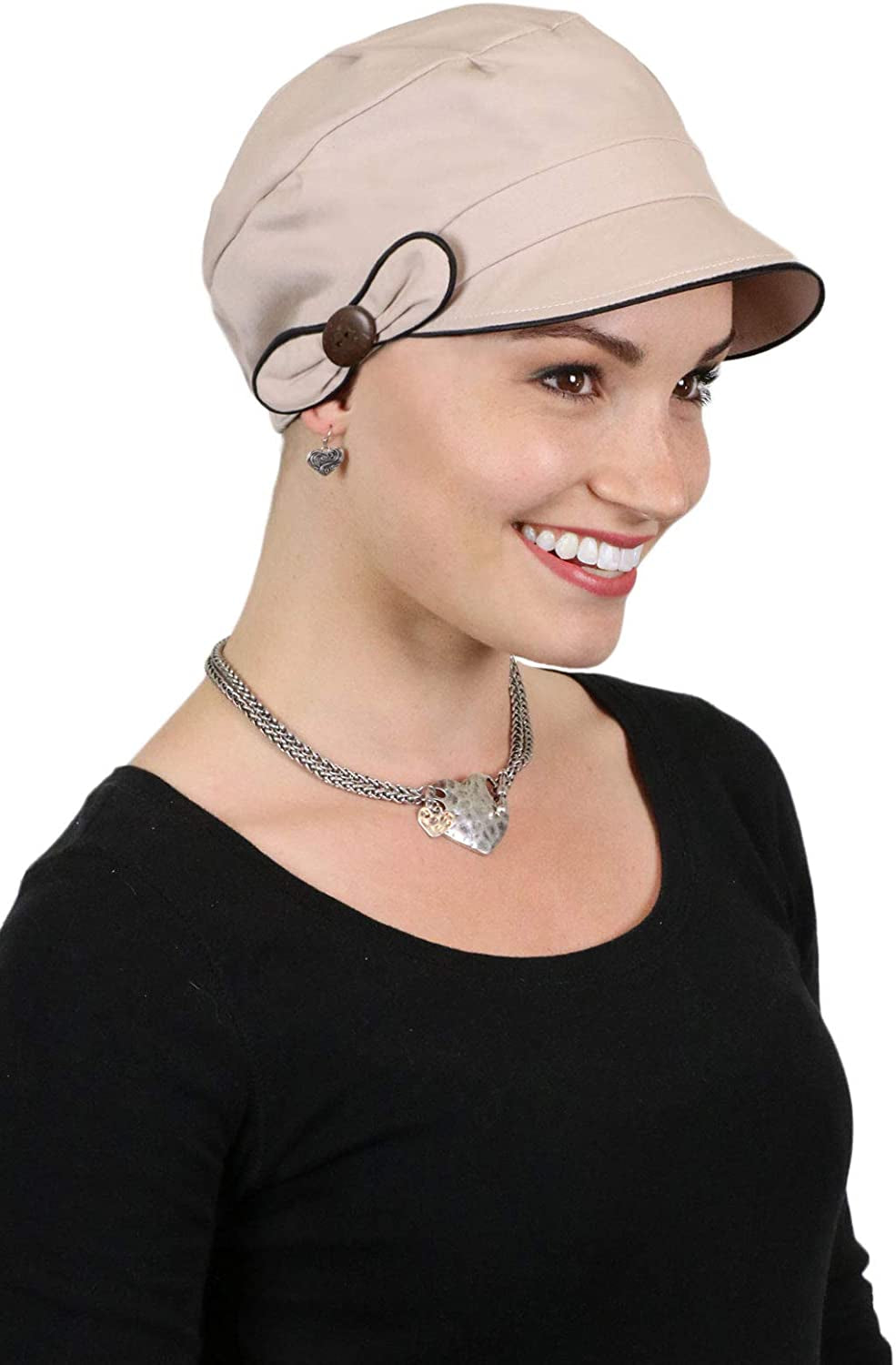 Newsboy Cap Summer Hats for Women 50+ UPF Visor Chemo Headwear Cancer Hair Loss 100% Cotton Small or Medium Heads Barcelona Apparel & Accessories > Clothing Accessories > Headwear Hats Scarves & More Beige  