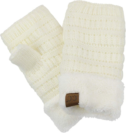 C.C Women'S Warm Knit Fingerless Half Finger Fleece Lined Winter Gloves Apparel & Accessories > Clothing Accessories > Gloves & Mittens C.C Ivory  