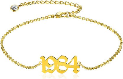 QJLE Ankle Bracelets for Women,Personalized Birth Year Number Gold Anklets for Women,Summer Beach Foot Chain Dainty Anklet Jewelry Birthday Gifts for Her Apparel & Accessories > Jewelry > Anklets QJLE Gold 1984  