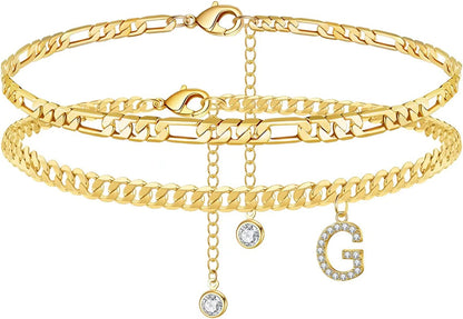 Initial Ankle Bracelets for Women, 14K Gold Plated Layered Initial Cubic Zirconia Ankle Bracelets Dainty Beach Letter Initial Anklet A-Z Gold Anklets for Women Teen Girls Foot Jewelry Gifts Apparel & Accessories > Jewelry > Anklets IEFSHINY G  