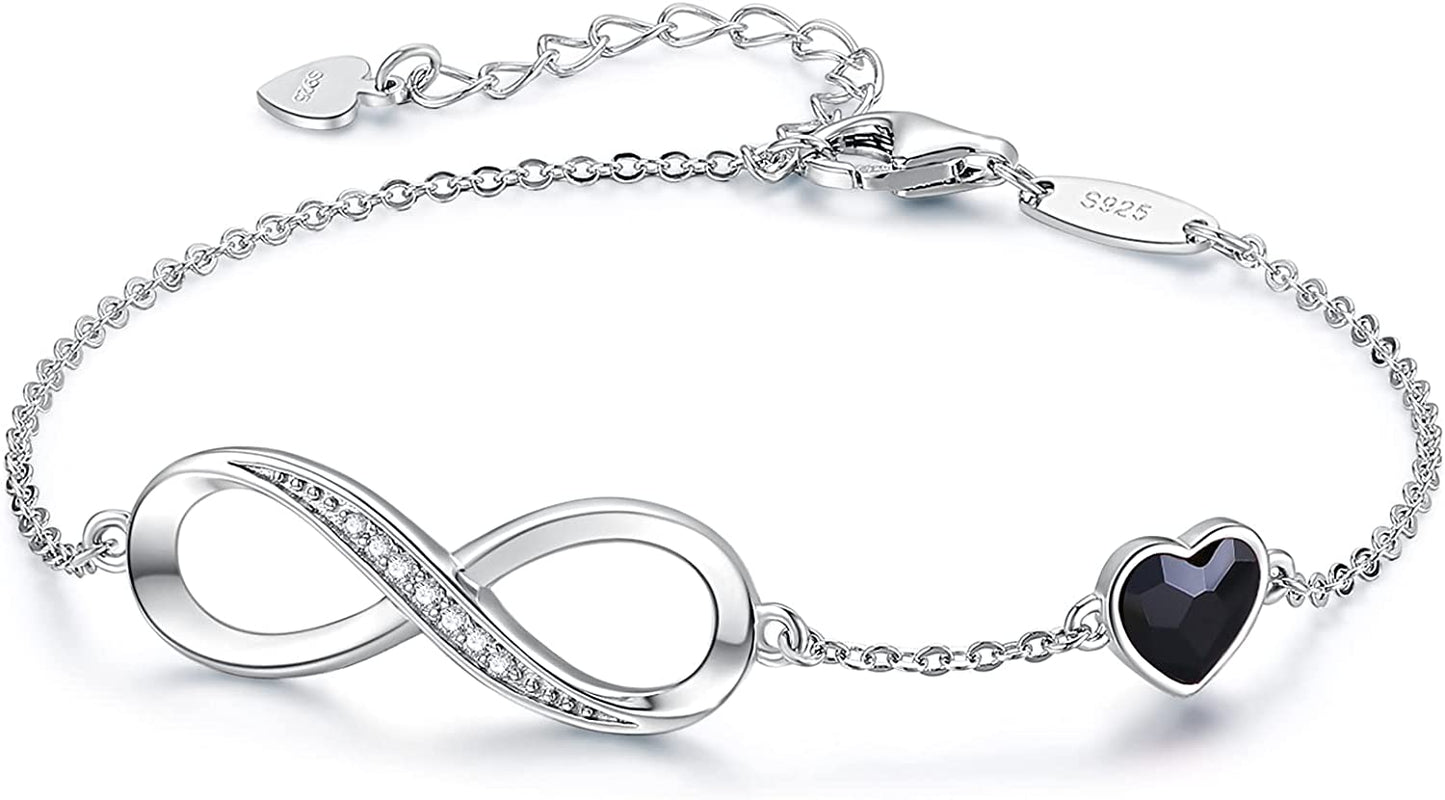 CDE Infinity Heart Symbol Charm Bracelet for Women Stainless Steel 925 Sterling Silver Adjustable Christmas Jewelry Gift Birthday Gifts for Women Mom Wife Girls Her Apparel & Accessories > Jewelry > Bracelets CDE Sliver-Black Sterling Silver 