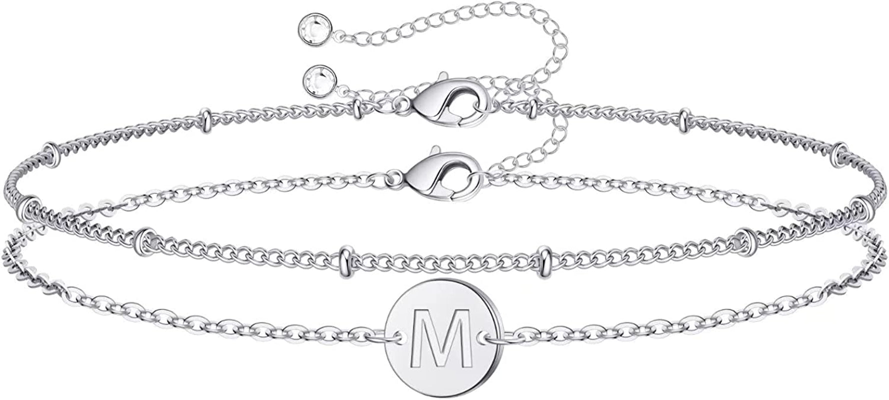Silver Initial Bracelets for Women Teen Girls, 14K White Gold Filled Layered Letter Initial Bracelet Dainty Disc Initial Charm Bracelets Silver Bracelets for Women Girls Jewelry Gifts for Girls Apparel & Accessories > Jewelry > Bracelets MONOZO M  