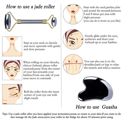 HOTACE Face Jade Roller Gua Sha Set Facial Beauty Roller Skin Care Tools Terahertz Energy Stone Massager for Face, Eyes, Neck, Finger Set Health & Beauty > Personal Care > Cosmetics > Cosmetic Tools > Skin Care Tools HOTACE   
