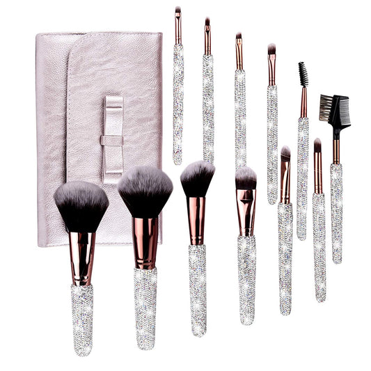 Makeup Brushes Bling Crystal Professional Face Cosmetics Blending Liquid Foundation Powder Concealer Eye Shadows Make up Beauty Tool Glitter with Pouch Bag Kit Purely Handmade (12PCS) (White) Health & Beauty > Personal Care > Cosmetics > Cosmetic Tools > Makeup Tools KEYPOWER White  