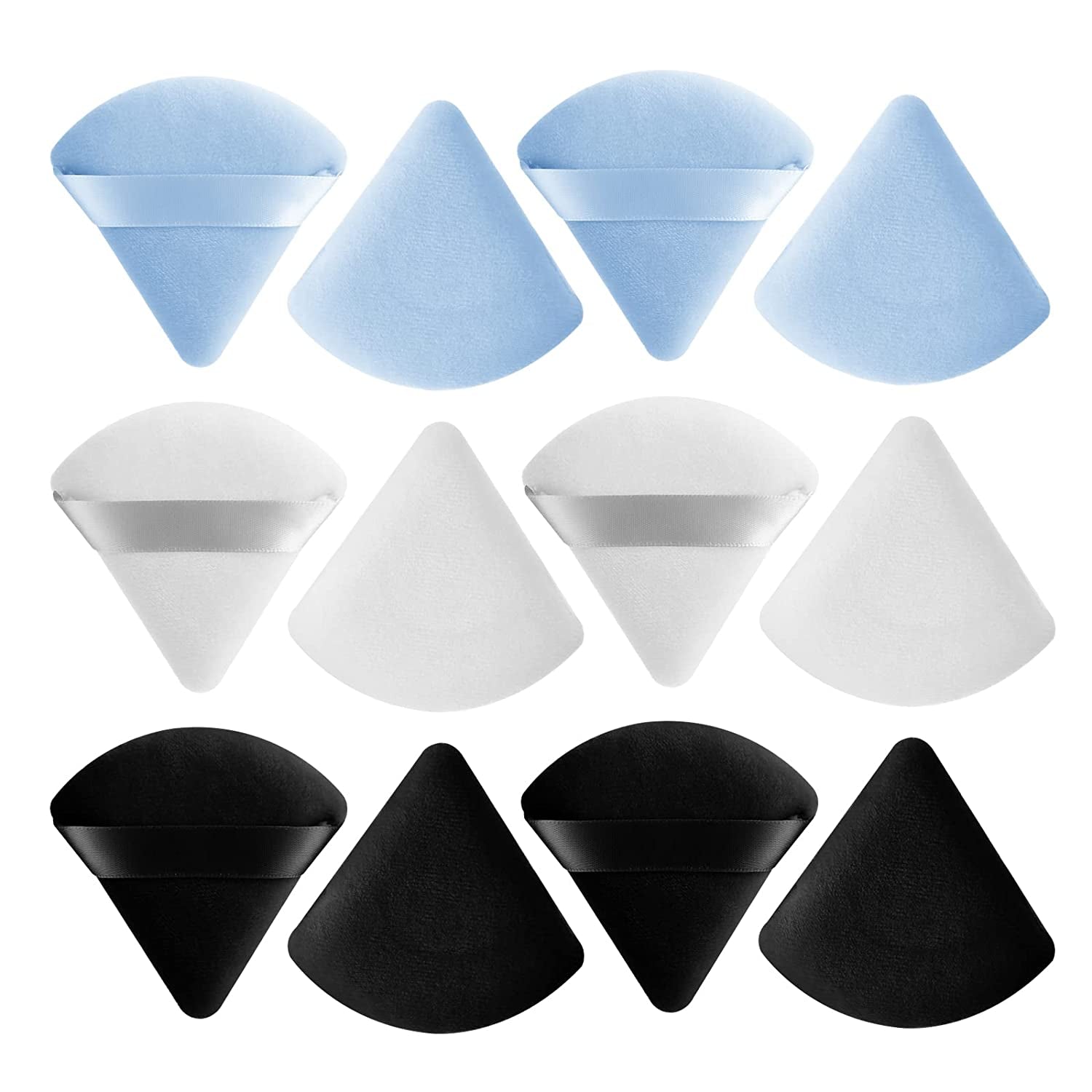 Sibba 12Pcs Powder Puff Triangle Shape Face Makeup Puff for Loose Powder Foundation Soft Cosmetic Sponge Wet and Dry Powder Puff Pads Large Body Cotton Powder Cushion Puffs (Black) Health & Beauty > Personal Care > Cosmetics > Cosmetic Tools > Makeup Tools Sibba Black/White/Sky blue  