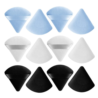 Sibba 12Pcs Powder Puff Triangle Shape Face Makeup Puff for Loose Powder Foundation Soft Cosmetic Sponge Wet and Dry Powder Puff Pads Large Body Cotton Powder Cushion Puffs (Black) Health & Beauty > Personal Care > Cosmetics > Cosmetic Tools > Makeup Tools Sibba Black/White/Sky blue  