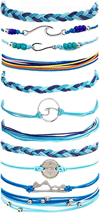 Boho String Bracelets for Women Waterproof Wave Surfer Bracelets for Summer Adjustable Rope Braided Bracelets Gifts for Teen Girls Cute Friendship Bracelets Pack Gifts for Holiday Apparel & Accessories > Jewelry > Bracelets Harry and Henry Set I  
