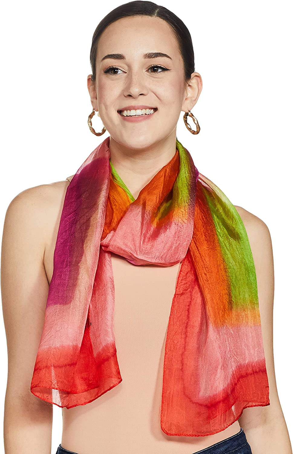 Stylore 100% Silk Scarf Long Lightweight Sunscreen Shawl Wrap Scarves Apparel & Accessories > Clothing Accessories > Scarves & Shawls Stylore Td Orange  