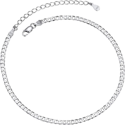 Chainspro Resizable Anklet Chain for Women Men, Figaro/Wheat/Twist Rope/Cuban Foot Bracelet-Strong with Good Clasp-18K Gold Plated(Send Gift Box) Apparel & Accessories > Jewelry > Anklets ChainsPro 04:Silver Cuban-3mm  
