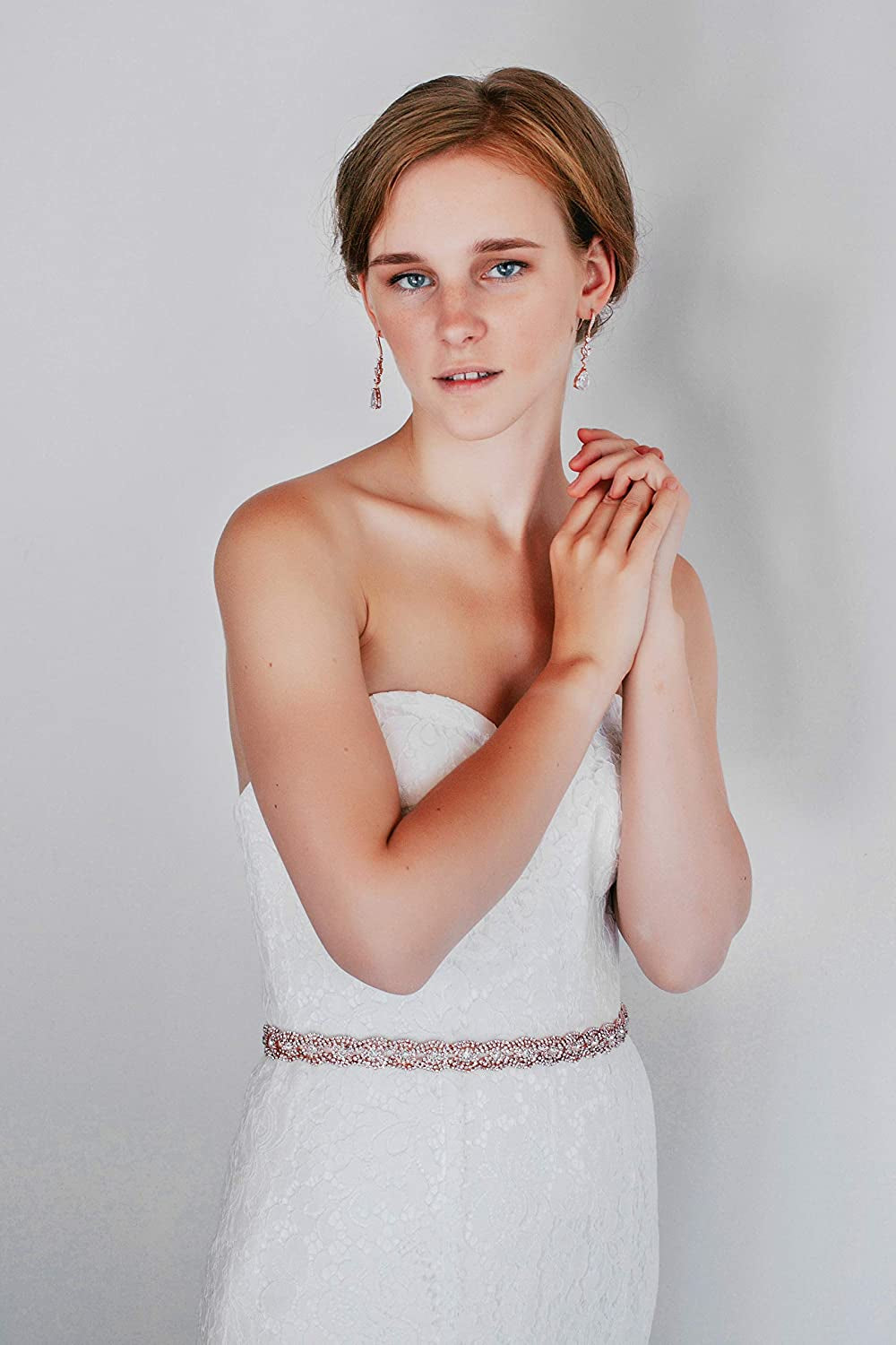 SWEETV Rhinestone Bridal Belt Braid Crystal Wedding Dress Belt Sash Headband for Bride Bridesmaid Apparel & Accessories > Clothing Accessories > Belts SWEETV   